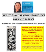Load image into Gallery viewer, eBOOK: LIZ'S TOP 50 TIPS FOR SEWING GARMENTS WITH KNIT FABRICS