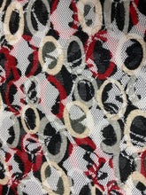 Load image into Gallery viewer, Black, Red  and Cream Print Lace/Mesh Fabric
