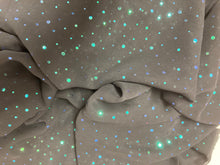 Load image into Gallery viewer, Sheer black with shiny dots poly chiffon fabric

